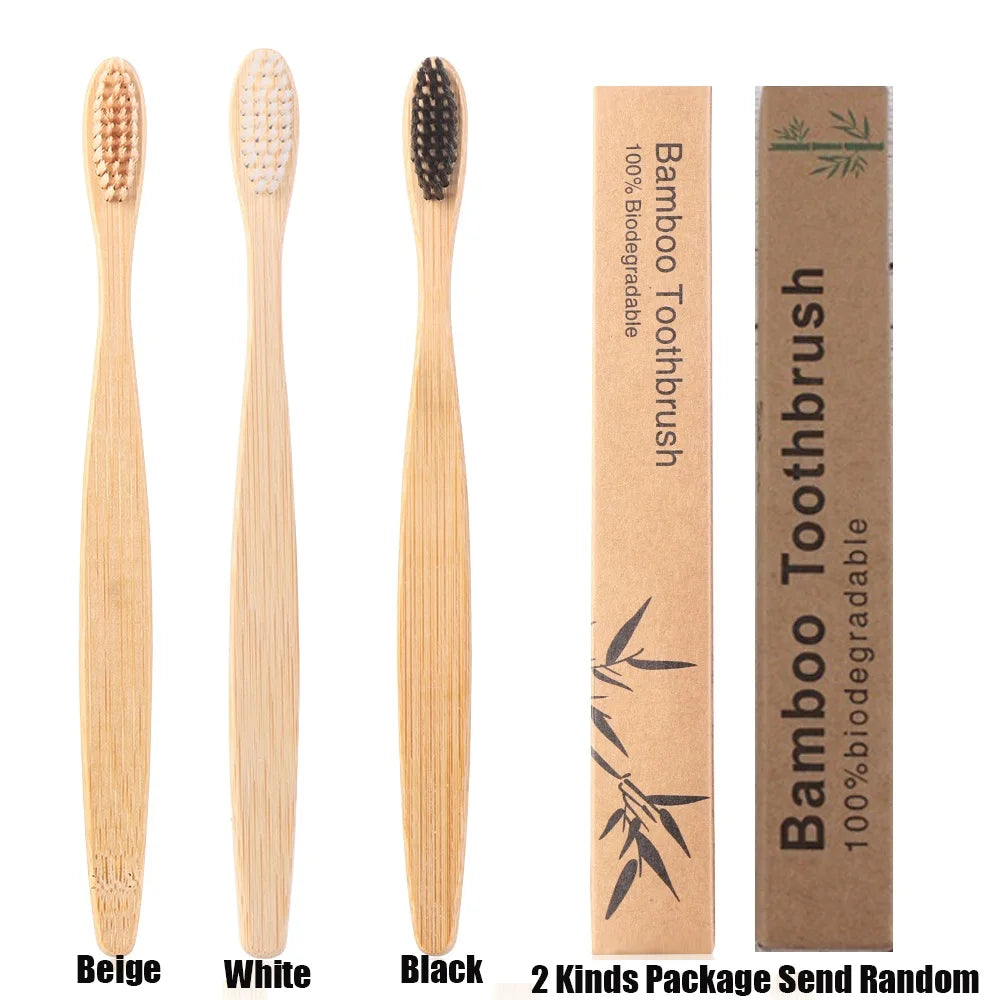1PC Soft Fibre Wooden Toothbrush Solid Bamboo Handle Eco-Friendly Teeth Brushes Dental Cleaning Adult Oral Care Healthy Products