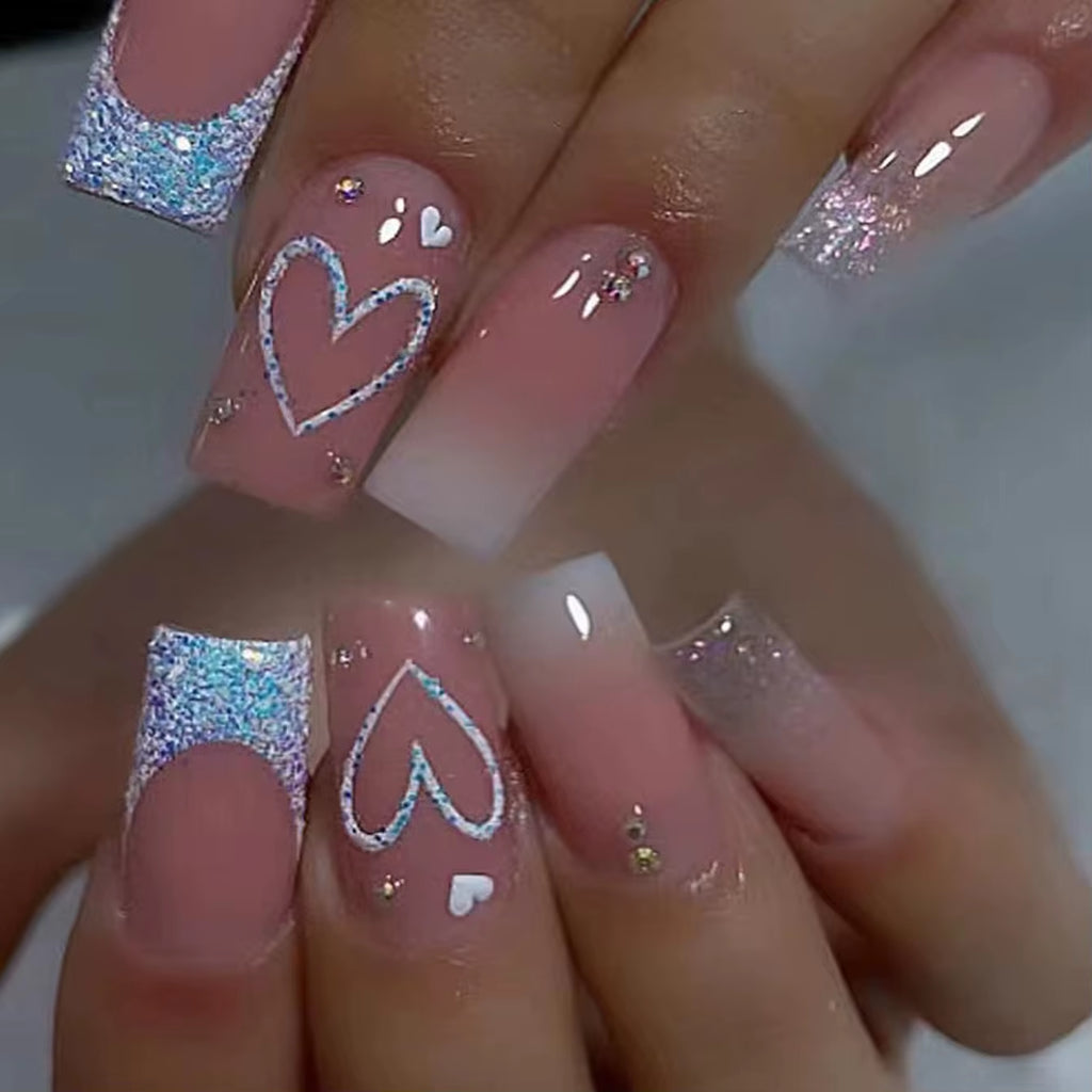 ARTAUG 24PCS Medium Stiletto Pink Press on Nails Full Cover Fake Nail Set Press on Nails Love Design Handmade Press on Nails