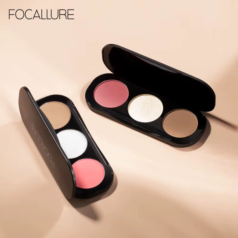 Wholesale Blusher&Highlighter Palette 3 Colors Luxury Face Contour Bronzer Makeup Set Soft Ultra Fine Powder Blusher