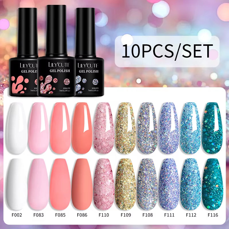 10PCS/SET Gel Nail Polish 9D Reflective Glitter Cat Magnetic Gel Set with Magnetic Stick Soak off Nail Art Varnish