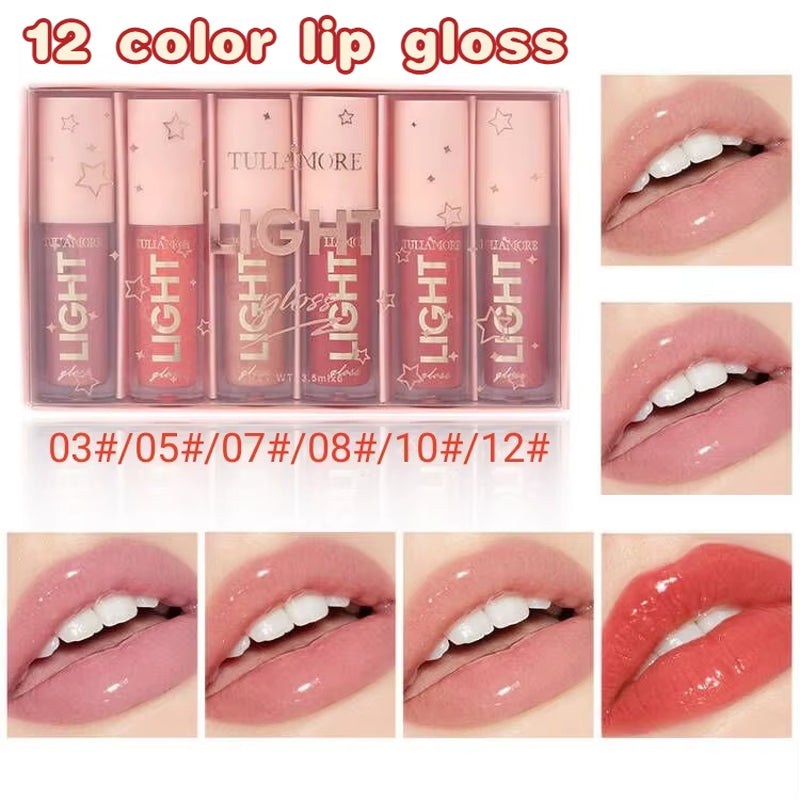 12-Color Lip Gloss Waterproof Long-Lasting Moisturizing Lipstick Mirror Nude Lip Gloss Plain Lip Gloss Oil