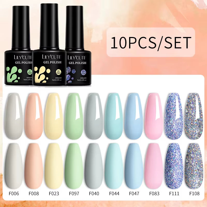 10PCS/SET Gel Nail Polish 9D Reflective Glitter Cat Magnetic Gel Set with Magnetic Stick Soak off Nail Art Varnish