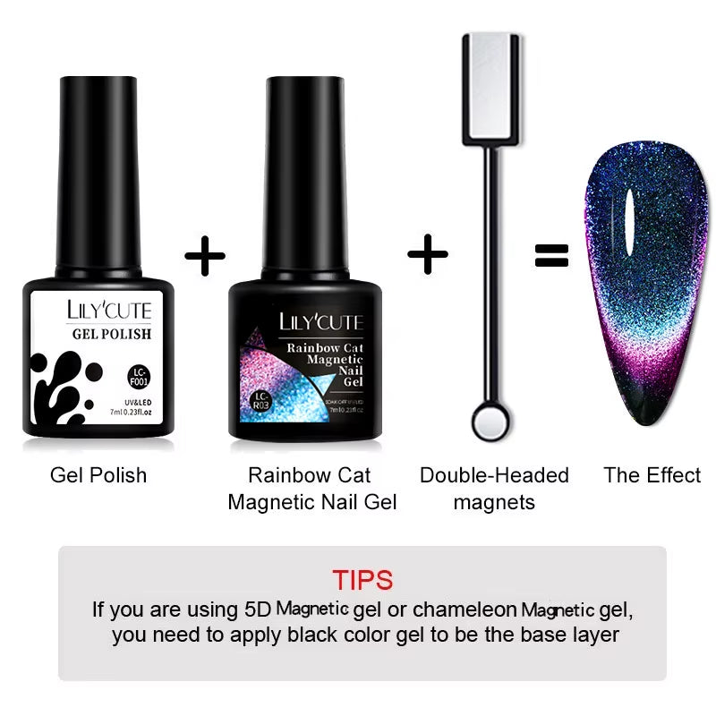 10PCS/SET Gel Nail Polish 9D Reflective Glitter Cat Magnetic Gel Set with Magnetic Stick Soak off Nail Art Varnish