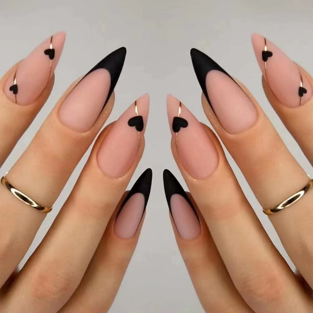 ARTAUG 24PCS Medium Stiletto Pink Press on Nails Full Cover Fake Nail Set Press on Nails Love Design Handmade Press on Nails