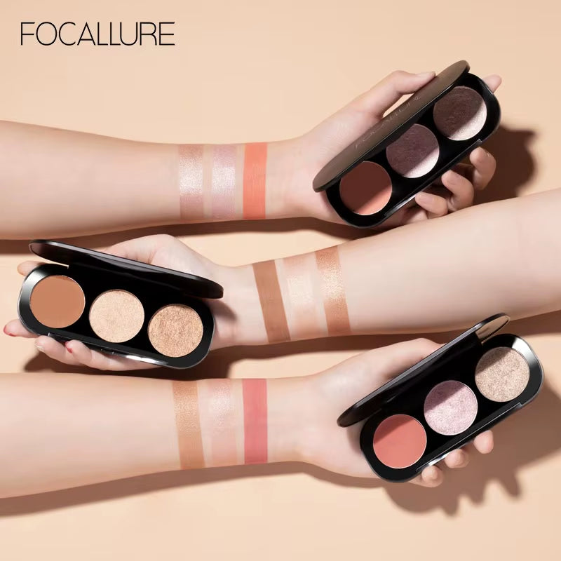 Wholesale Blusher&Highlighter Palette 3 Colors Luxury Face Contour Bronzer Makeup Set Soft Ultra Fine Powder Blusher