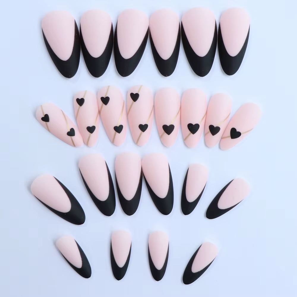 ARTAUG 24PCS Medium Stiletto Pink Press on Nails Full Cover Fake Nail Set Press on Nails Love Design Handmade Press on Nails