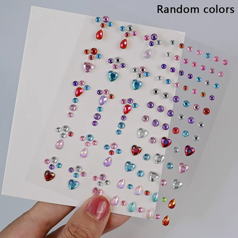 1Pcs Face Diamond Gem Sticker 5D Colorful Rhinestone Tattoo Stickers Fo Festival Nail Body Makeup Bling Jewelry DIY Face Sticker