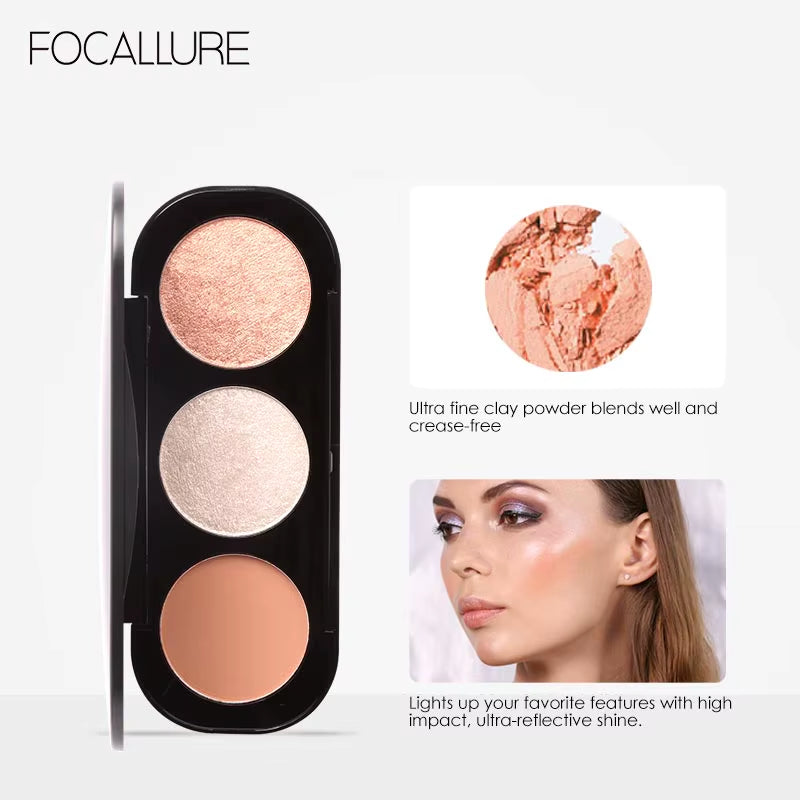 Wholesale Blusher&Highlighter Palette 3 Colors Luxury Face Contour Bronzer Makeup Set Soft Ultra Fine Powder Blusher