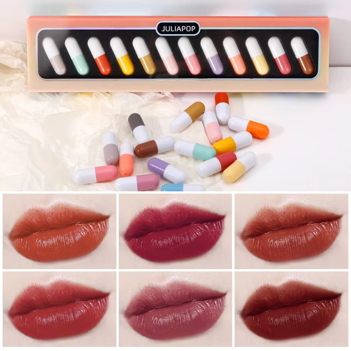 Capsule Lipstick Set New Mini 12-Color Waterproof Non-Stick Cup Carry Pill Lipstick Novelty Lips Makeup DIY Lipstick for Women