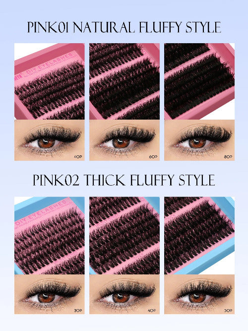 GROINNEYA Cluster Lashes Kit Individual Lashes Volume Mixed Tray 3D Faux Mink Lashes Wispy Eyelash Extension Makeup