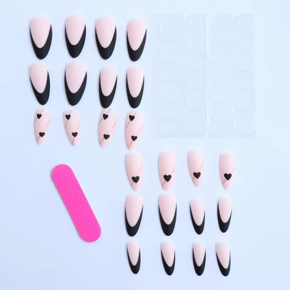 ARTAUG 24PCS Medium Stiletto Pink Press on Nails Full Cover Fake Nail Set Press on Nails Love Design Handmade Press on Nails