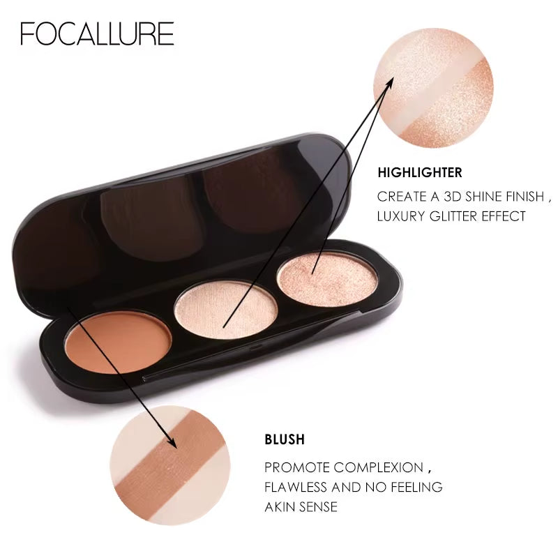Wholesale Blusher&Highlighter Palette 3 Colors Luxury Face Contour Bronzer Makeup Set Soft Ultra Fine Powder Blusher