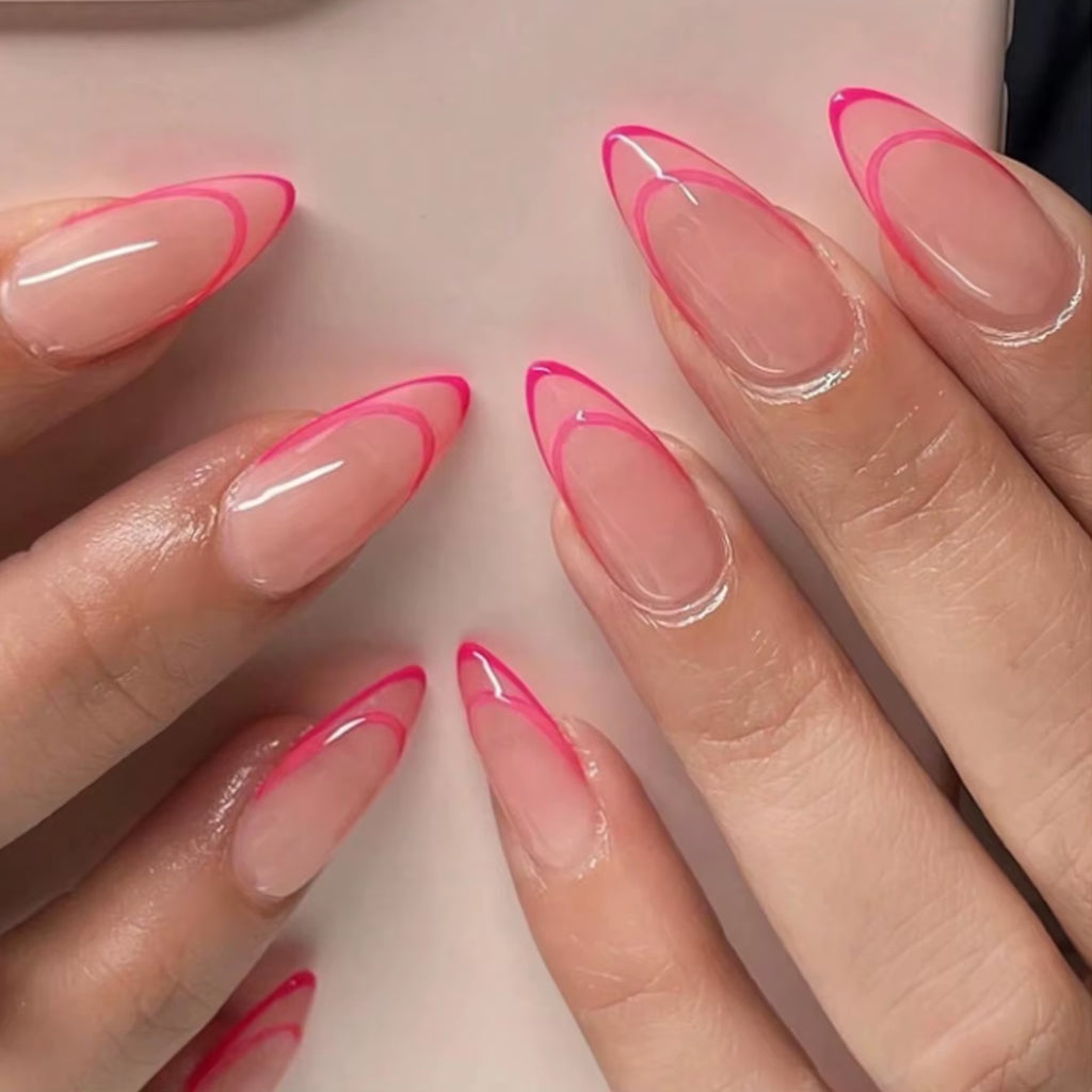 ARTAUG 24PCS Medium Stiletto Pink Press on Nails Full Cover Fake Nail Set Press on Nails Love Design Handmade Press on Nails