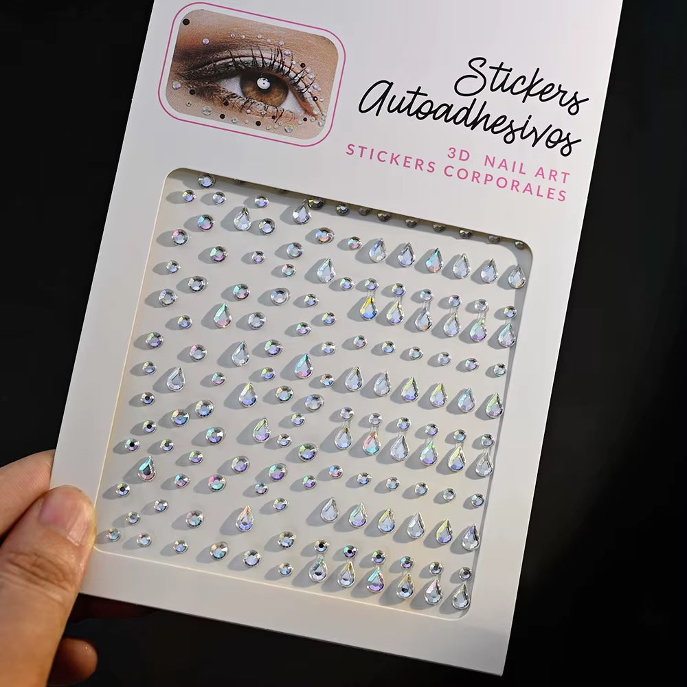 1Pcs Face Diamond Gem Sticker 5D Colorful Rhinestone Tattoo Stickers Fo Festival Nail Body Makeup Bling Jewelry DIY Face Sticker