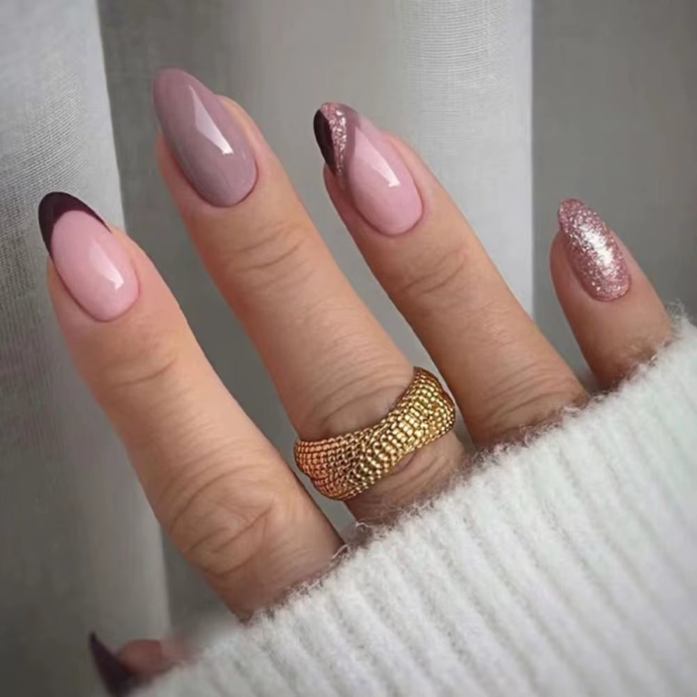 24Pcs Simple Long Almond Fake Nails White French Press on Nails Full Cover Detachable Nail Tips Manicure