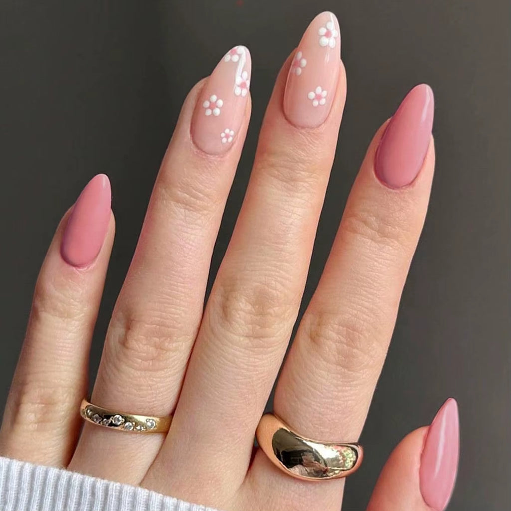 ARTAUG 24PCS Medium Stiletto Pink Press on Nails Full Cover Fake Nail Set Press on Nails Love Design Handmade Press on Nails