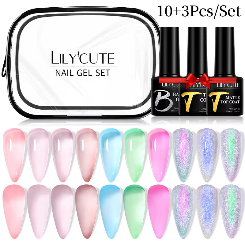10PCS/SET Gel Nail Polish 9D Reflective Glitter Cat Magnetic Gel Set with Magnetic Stick Soak off Nail Art Varnish