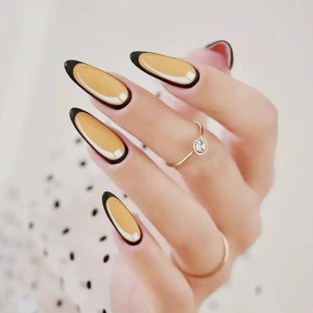 24Pcs Simple Long Almond Fake Nails White French Press on Nails Full Cover Detachable Nail Tips Manicure