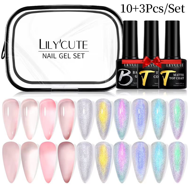 10PCS/SET Gel Nail Polish 9D Reflective Glitter Cat Magnetic Gel Set with Magnetic Stick Soak off Nail Art Varnish
