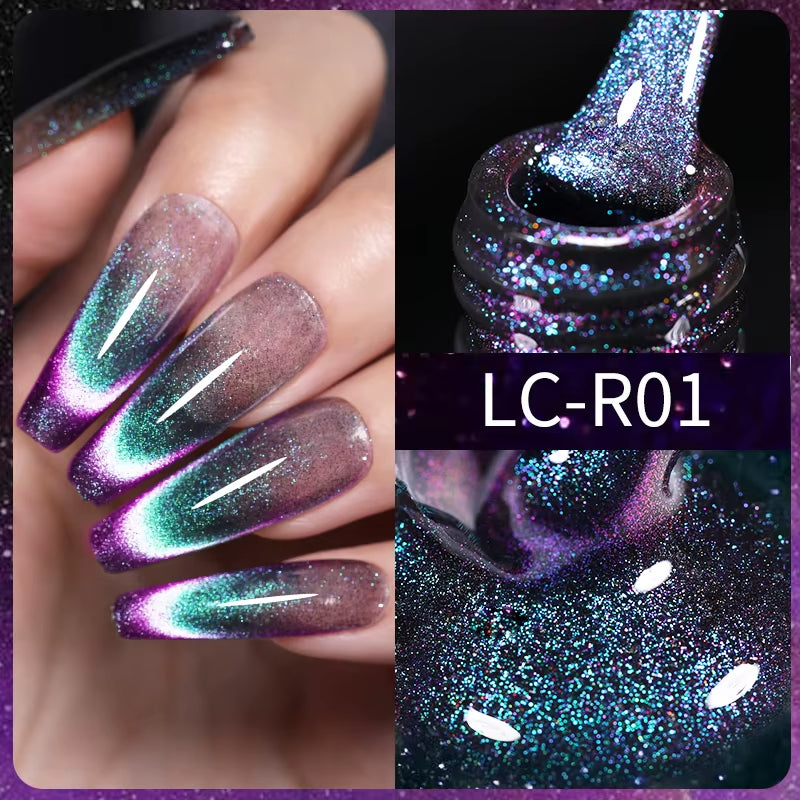 10PCS/SET Gel Nail Polish 9D Reflective Glitter Cat Magnetic Gel Set with Magnetic Stick Soak off Nail Art Varnish