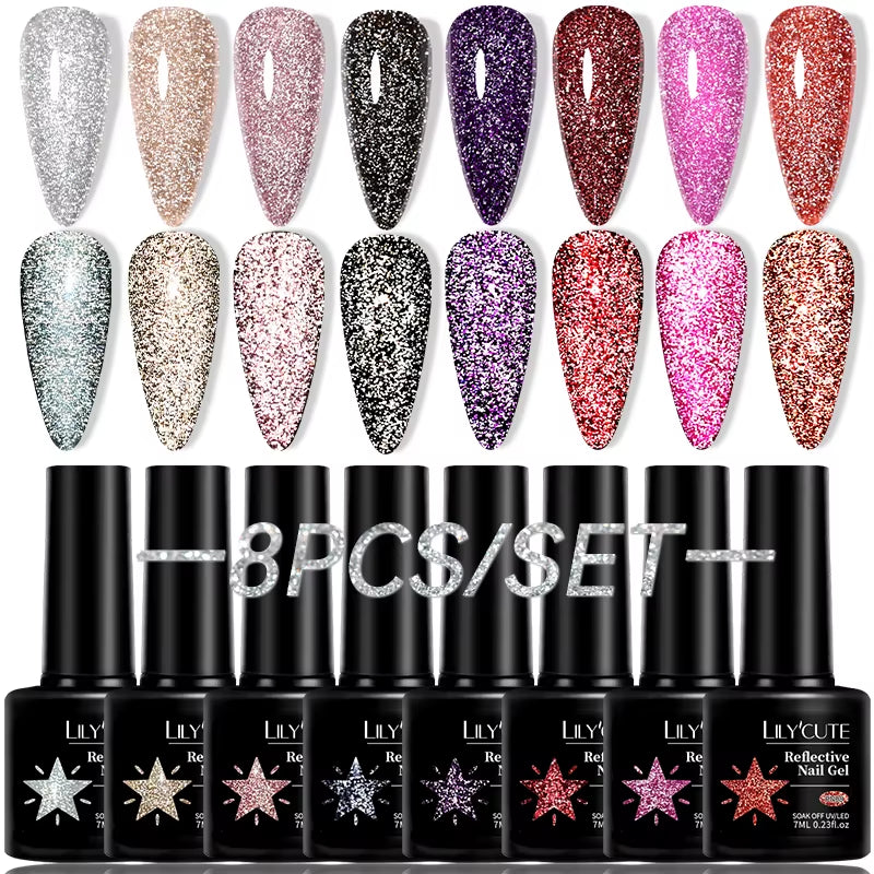 10PCS/SET Gel Nail Polish 9D Reflective Glitter Cat Magnetic Gel Set with Magnetic Stick Soak off Nail Art Varnish
