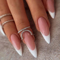 24Pcs Long Stiletto French Fake Nails White Edge Simple Aurora False Nails Full Cover Press on Nails DIY Detachable Manicure