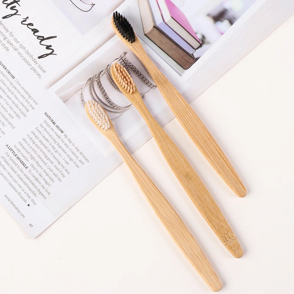 1PC Soft Fibre Wooden Toothbrush Solid Bamboo Handle Eco-Friendly Teeth Brushes Dental Cleaning Adult Oral Care Healthy Products