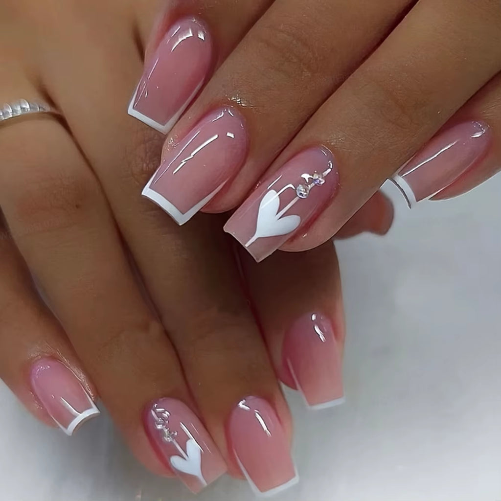 ARTAUG 24PCS Medium Stiletto Pink Press on Nails Full Cover Fake Nail Set Press on Nails Love Design Handmade Press on Nails