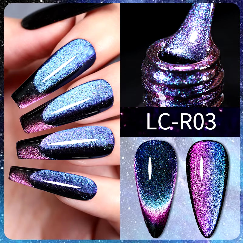 10PCS/SET Gel Nail Polish 9D Reflective Glitter Cat Magnetic Gel Set with Magnetic Stick Soak off Nail Art Varnish