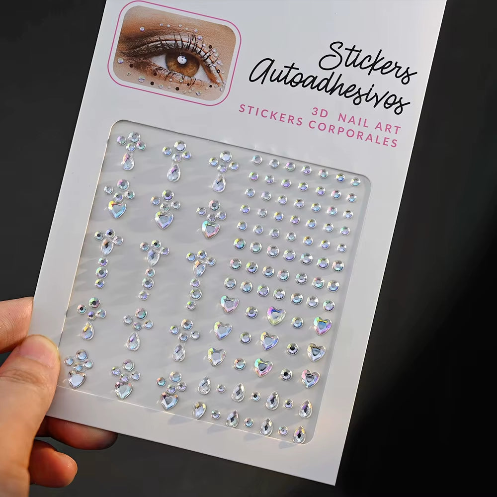 1Pcs Face Diamond Gem Sticker 5D Colorful Rhinestone Tattoo Stickers Fo Festival Nail Body Makeup Bling Jewelry DIY Face Sticker
