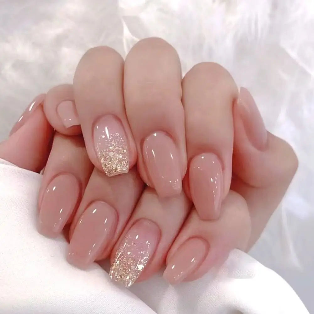 24Pcs Gradient Fake Nails French Ballerina Nail Waterproof Faux Medium Coffin False Nails Fingernails Press on Nails Tips