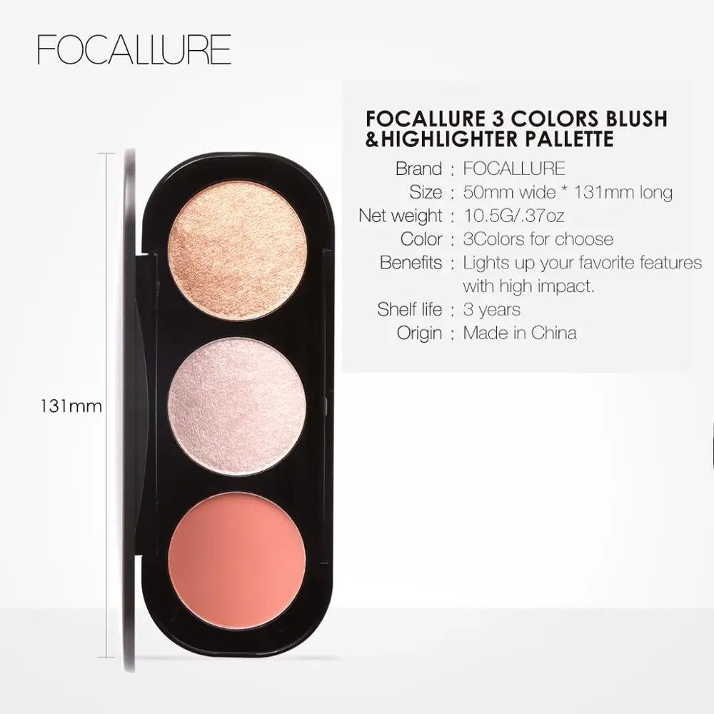 Wholesale Blusher&Highlighter Palette 3 Colors Luxury Face Contour Bronzer Makeup Set Soft Ultra Fine Powder Blusher